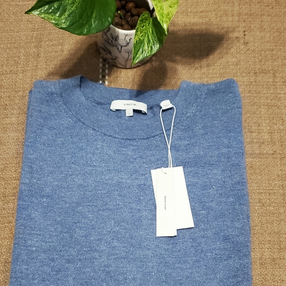 VINCE NWT CASHMERE WOMEN'S RIBBED TRIM TANK TOP LIGHT  BLUE TOP BLOUSE - Large - Picture 9 of 12